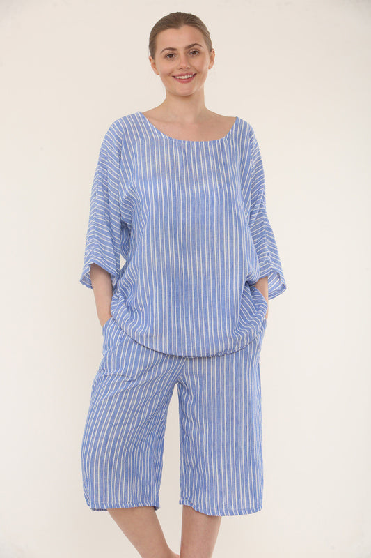 STREEPJES SHORTS CO-ORD SET - DENIM