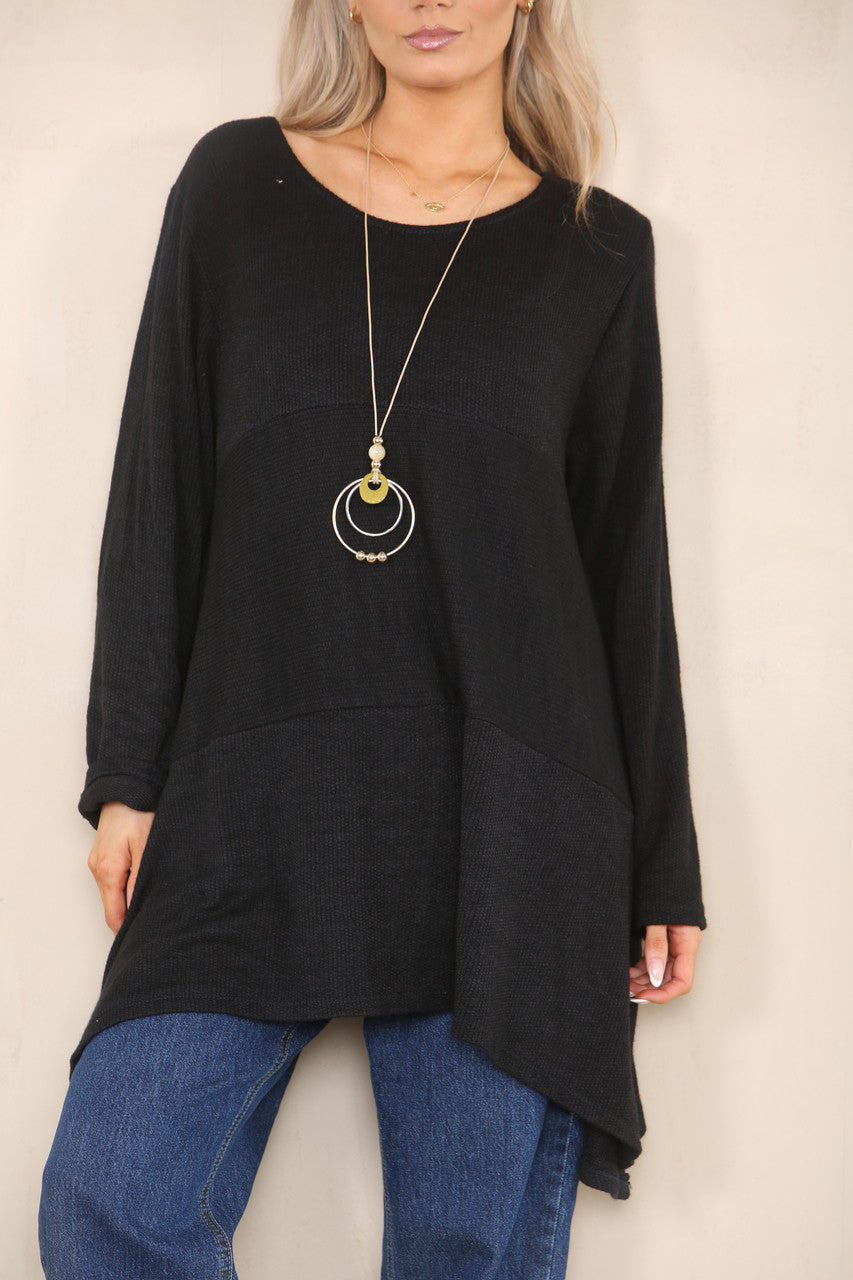 SOFT KNIT SPLIT HEM JUMPER BLACK