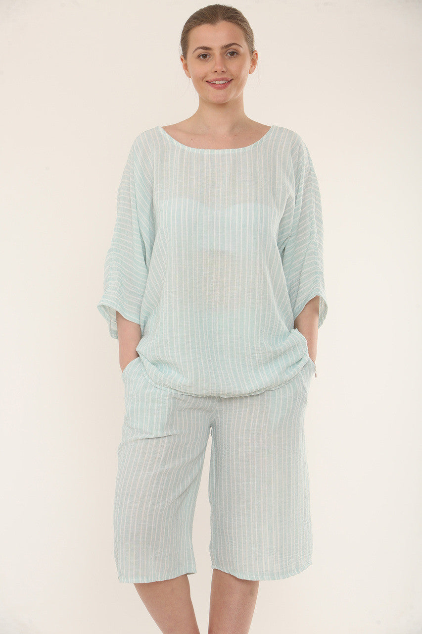 STREEPJES SHORTS CO-ORD SET - MINT