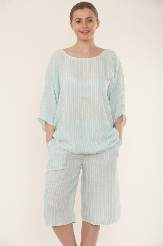 STREEPJES SHORTS CO-ORD SET - MINT