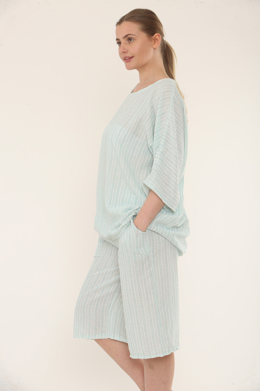 STREEPJES SHORTS CO-ORD SET - MINT