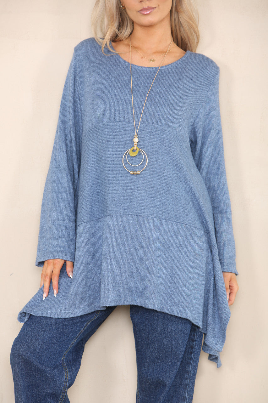 SOFT KNIT SPLIT HEM JUMPER DENIM