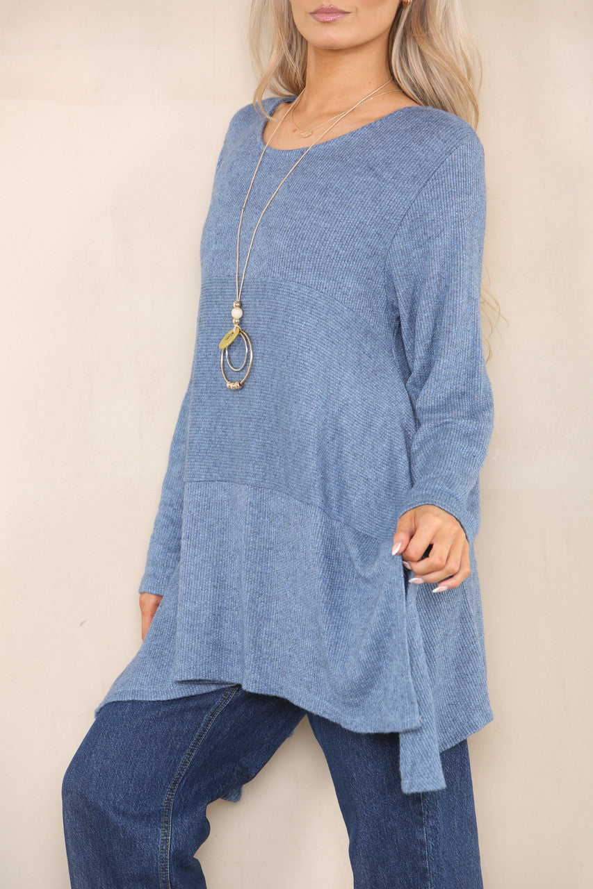 SOFT KNIT SPLIT HEM JUMPER DENIM