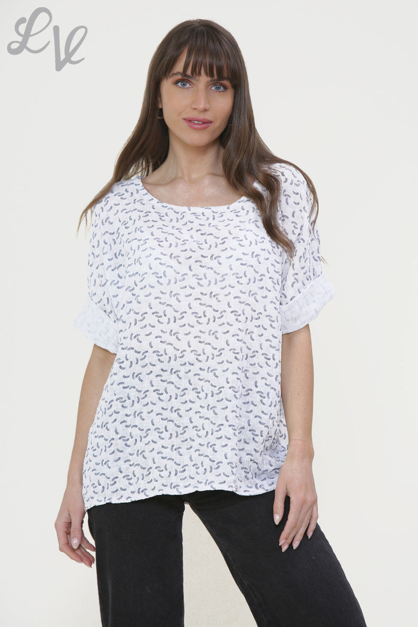 Ladies Miniature Feather Print Box Top White