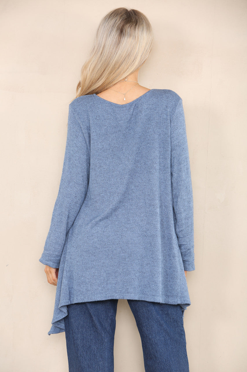 SOFT KNIT SPLIT HEM JUMPER DENIM
