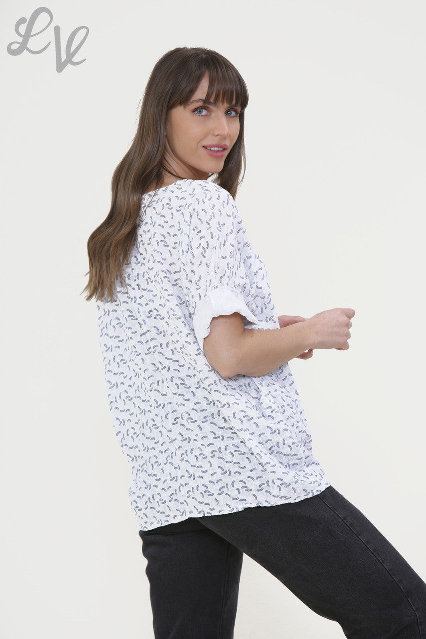 Ladies Miniature Feather Print Box Top White