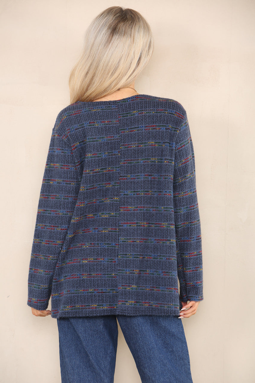 COLOUR FLECK STRIPE YARN KNIT JUMPER DENIM
