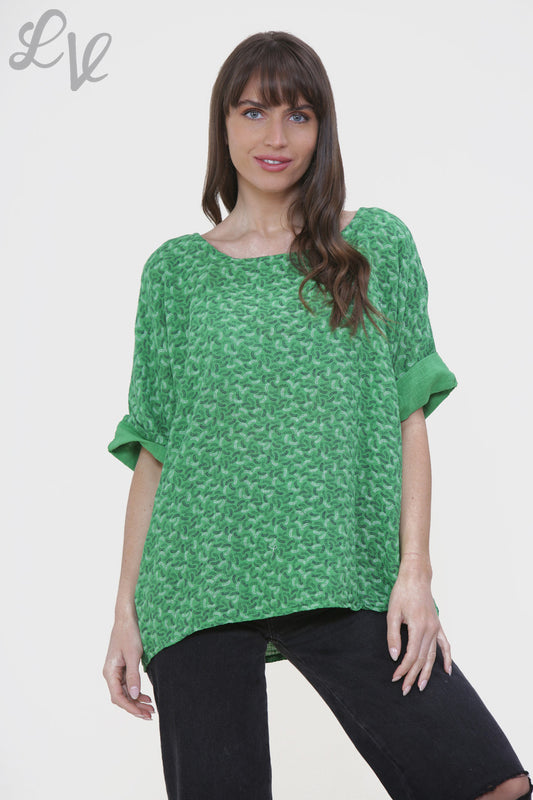 Ladies Miniature Feather Print Box Top Green