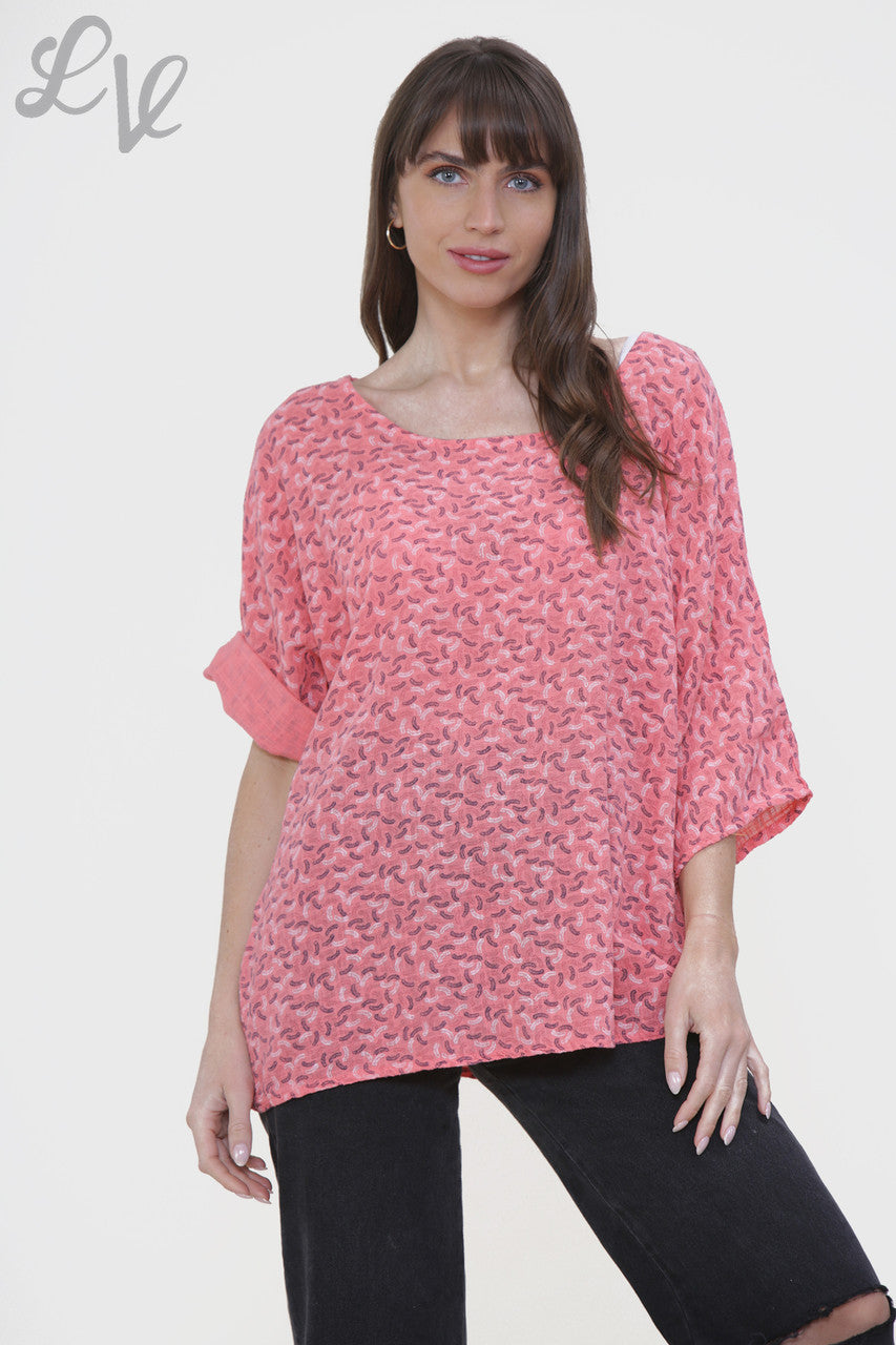 Ladies Miniature Feather Print Box Top Coral
