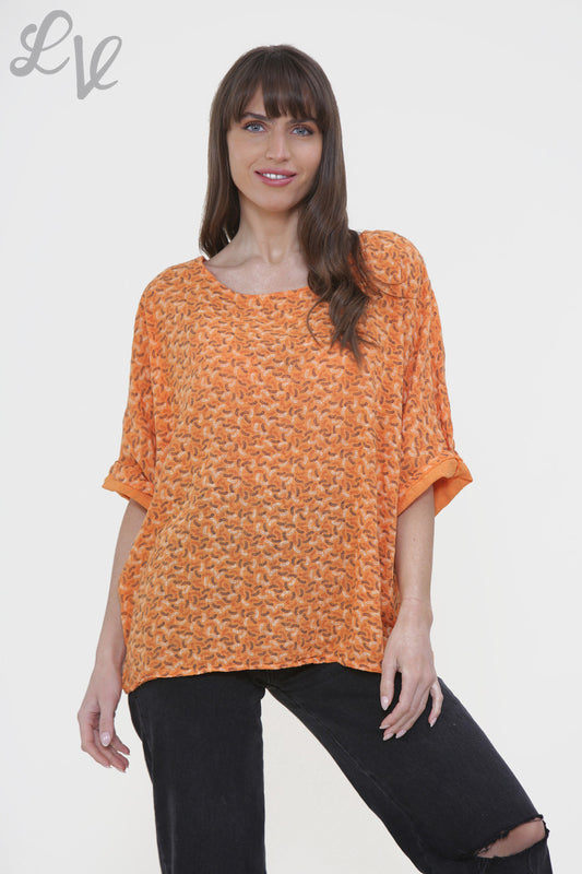 Ladies Miniature Feather Print Box Top Orange