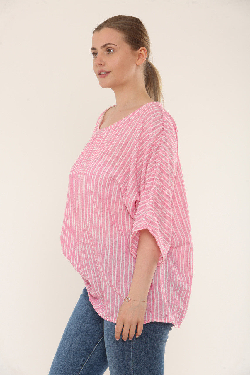OVERHEMD MET ROND HALS EN DUNNE STREPEN - CANDY ROZE