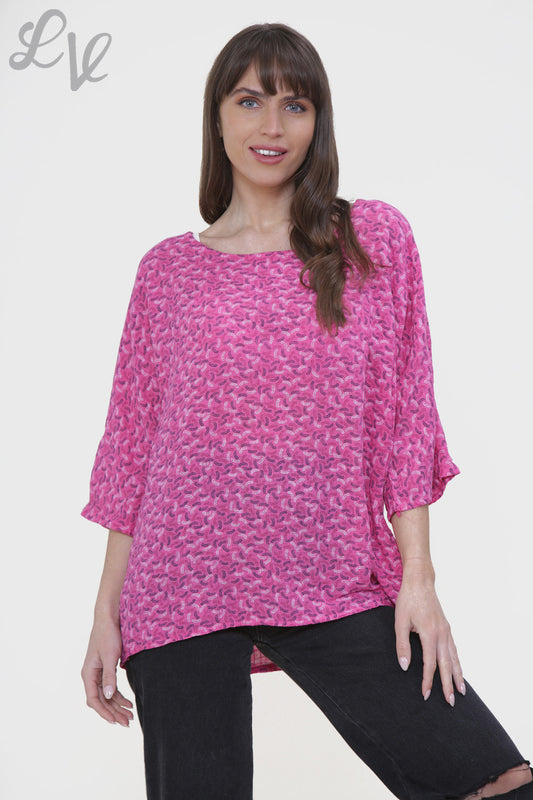 Ladies Miniature Feather Print Box Top Cerise