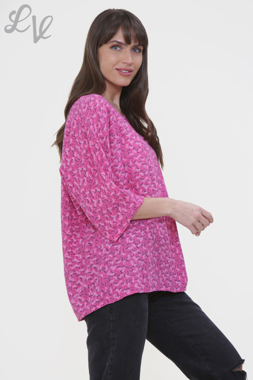 Dames Box Top met Miniatuurverenprint Cerise