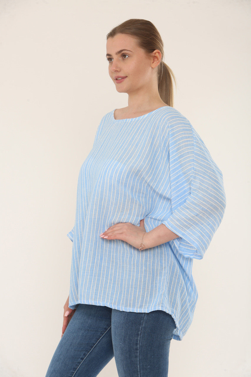 NAALDSTREEP RONDE HALS TOP - LICHTBLAUW
