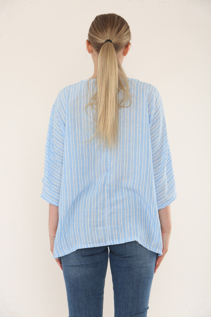 NAALDSTREEP RONDE HALS TOP - LICHTBLAUW