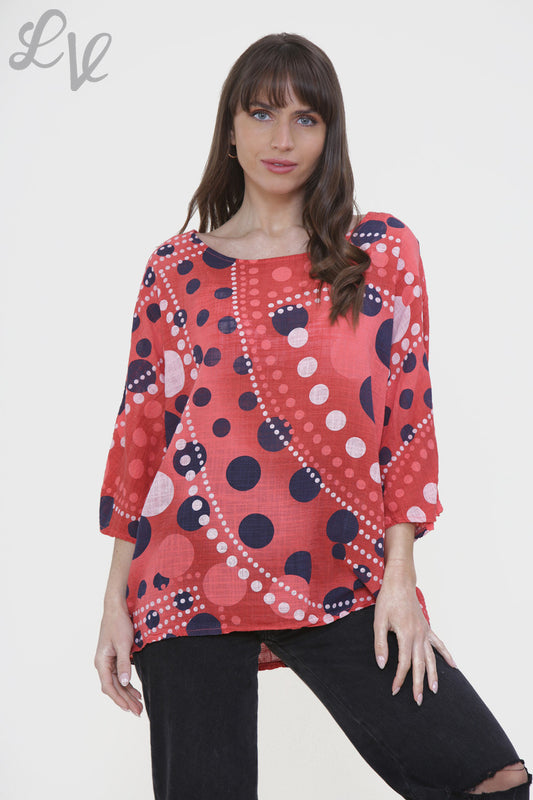 Ladies Dots Mix Print Box Top Coral