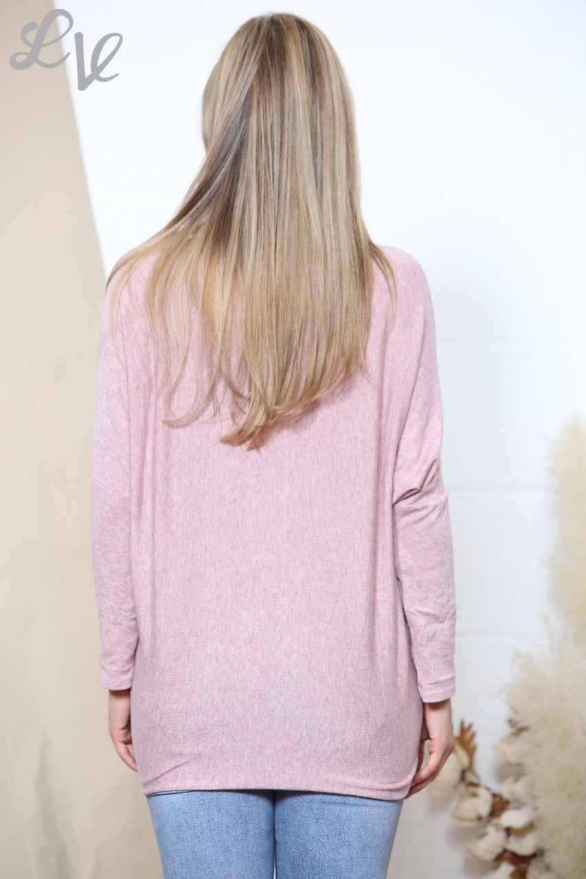 Ladies Sparkle Glitter Love Script Fine Knit Jumper Top Dusty Pink