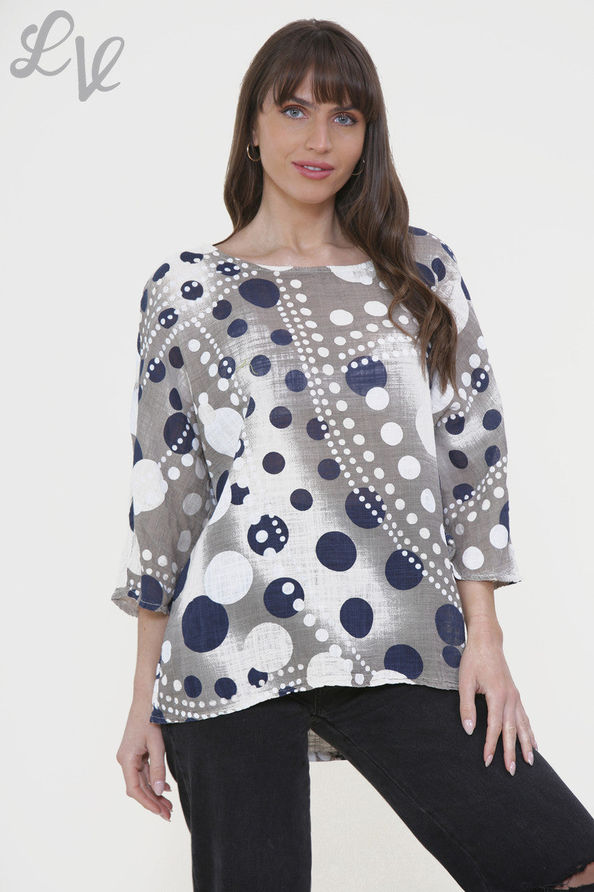 Ladies Dots Mix Print Box Top Stone