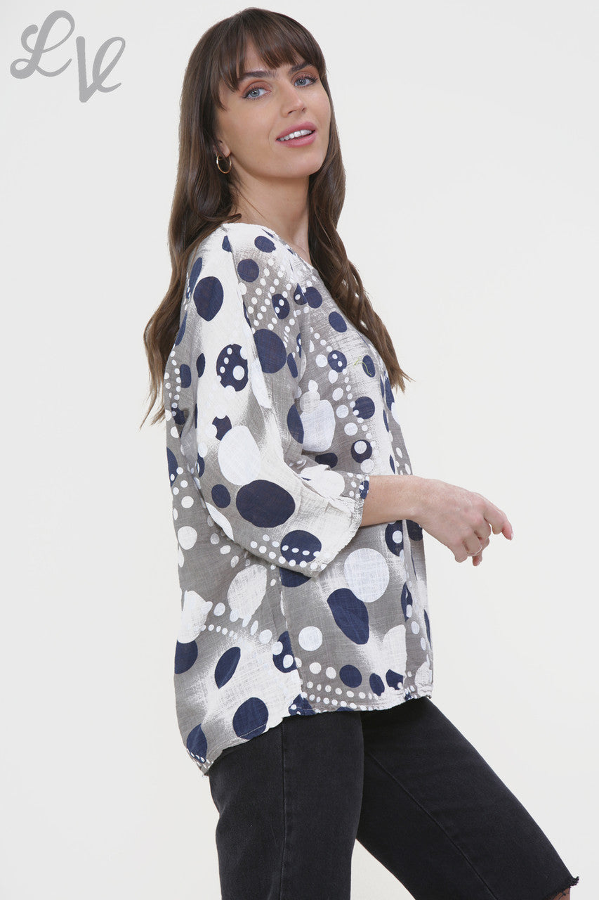 Ladies Dots Mix Print Box Top Stone