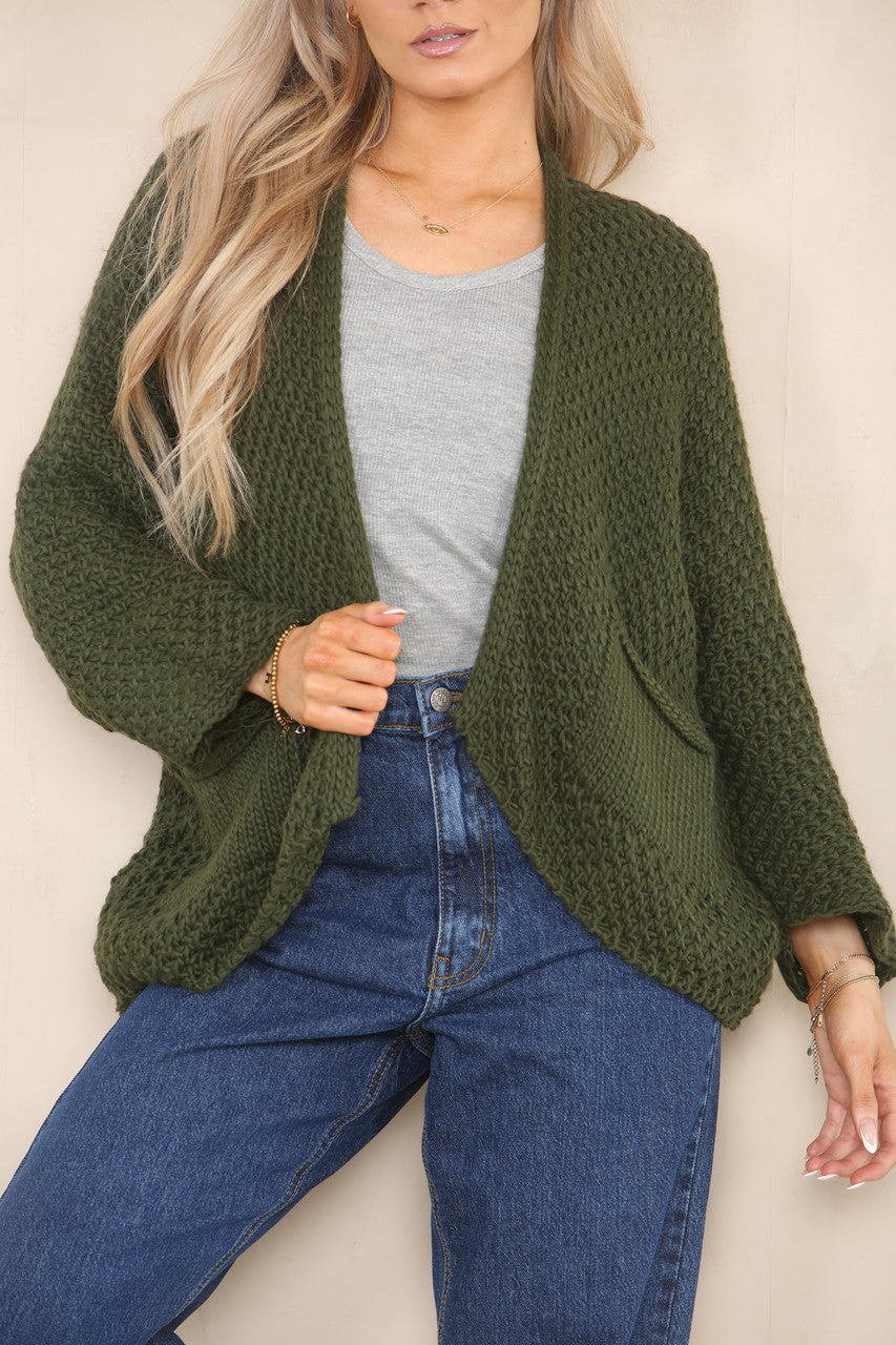 KNITTED BATWING CARDIGAN KHAKI