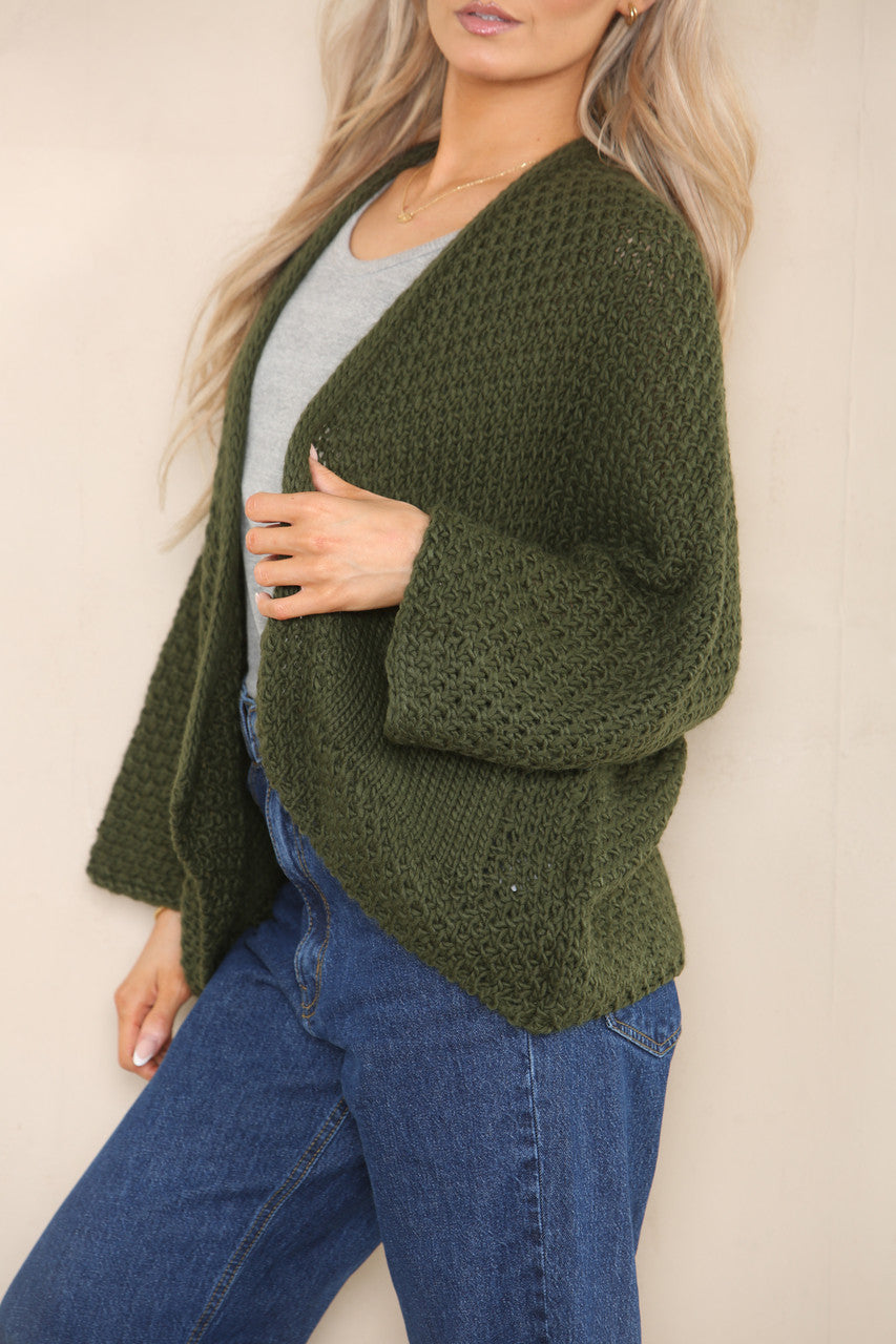 KNITTED BATWING CARDIGAN KHAKI