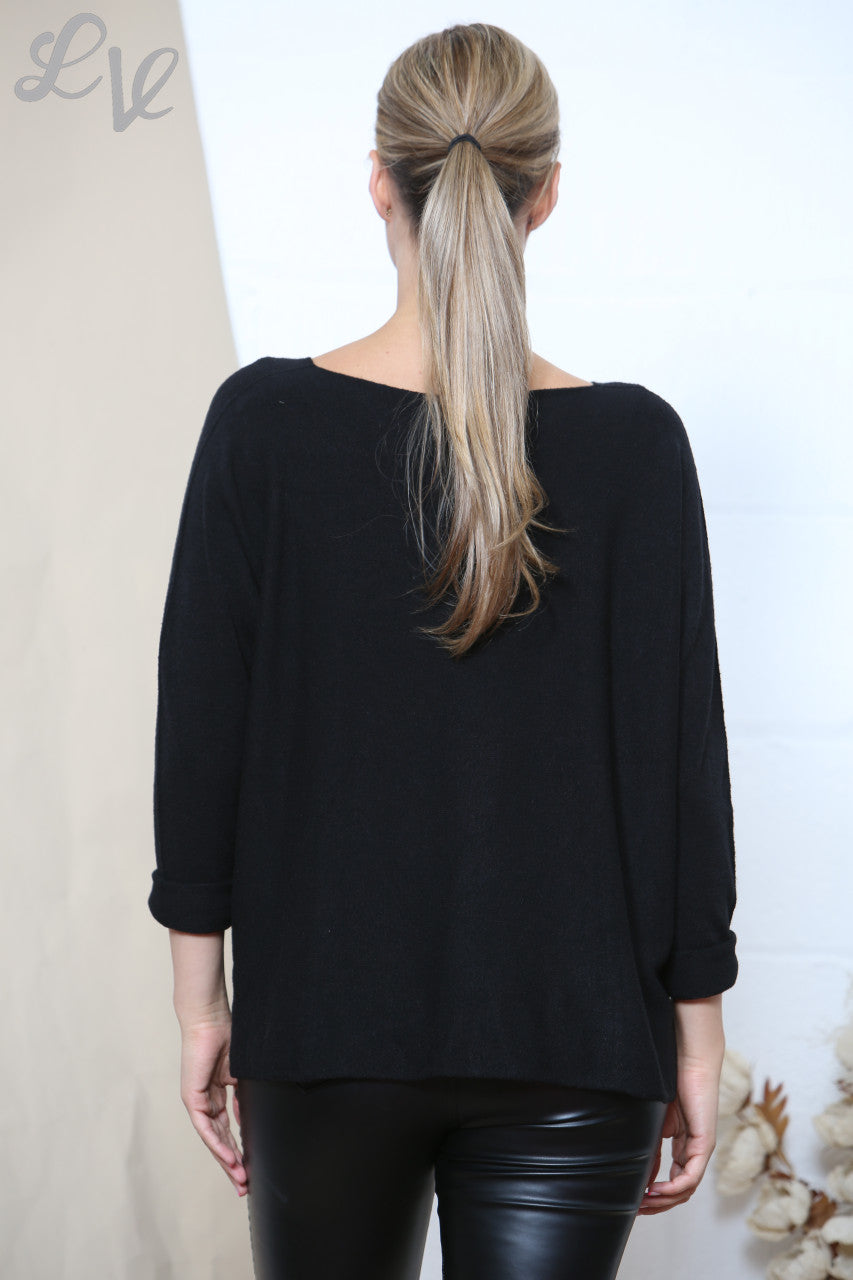 Dames Zwart Gouden Folie Vlinder Swirl Detail Trui Top