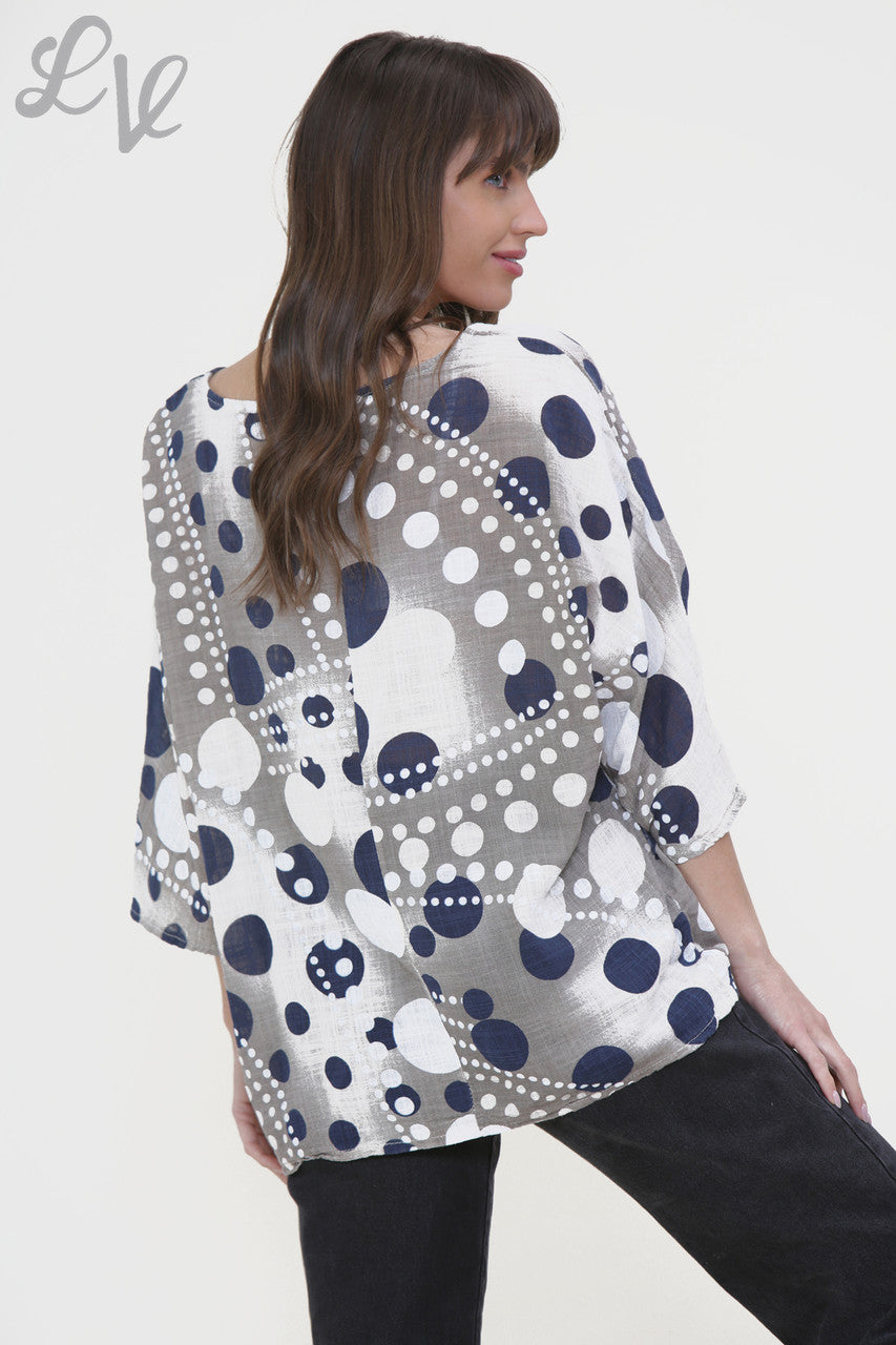 Ladies Dots Mix Print Box Top Stone