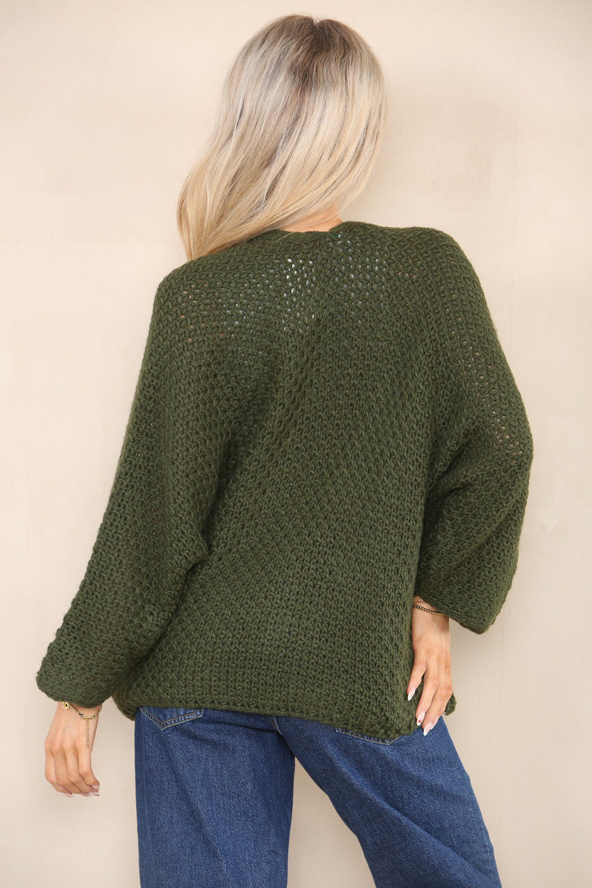KNITTED BATWING CARDIGAN KHAKI