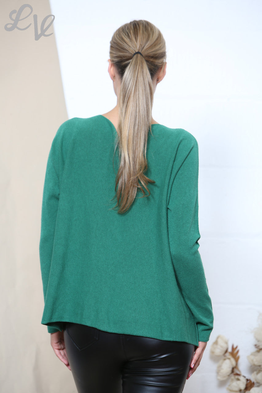 Dames Gouden Folie Vlinder Swirl Detail Trui Top Groen