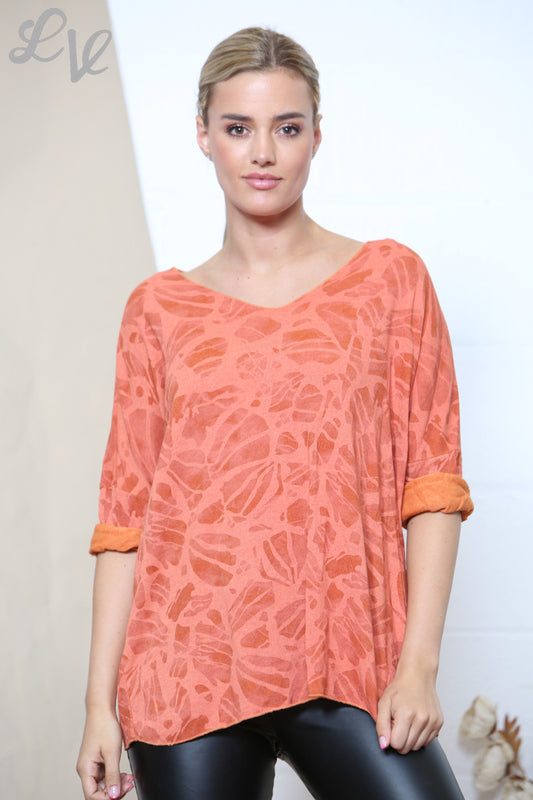 Dames Abstract Effect Print Fijngebreide Trui Top Roest