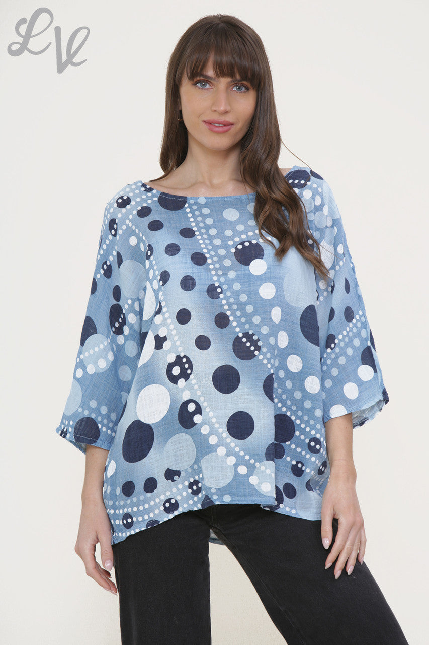 Ladies Dots Mix Print Box Top Sky Blue
