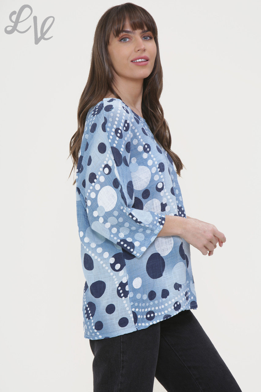 Ladies Dots Mix Print Box Top Sky Blue