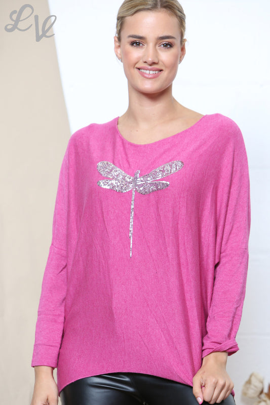 Dames Glitter Trui Libelle Fijngebreid Cerise