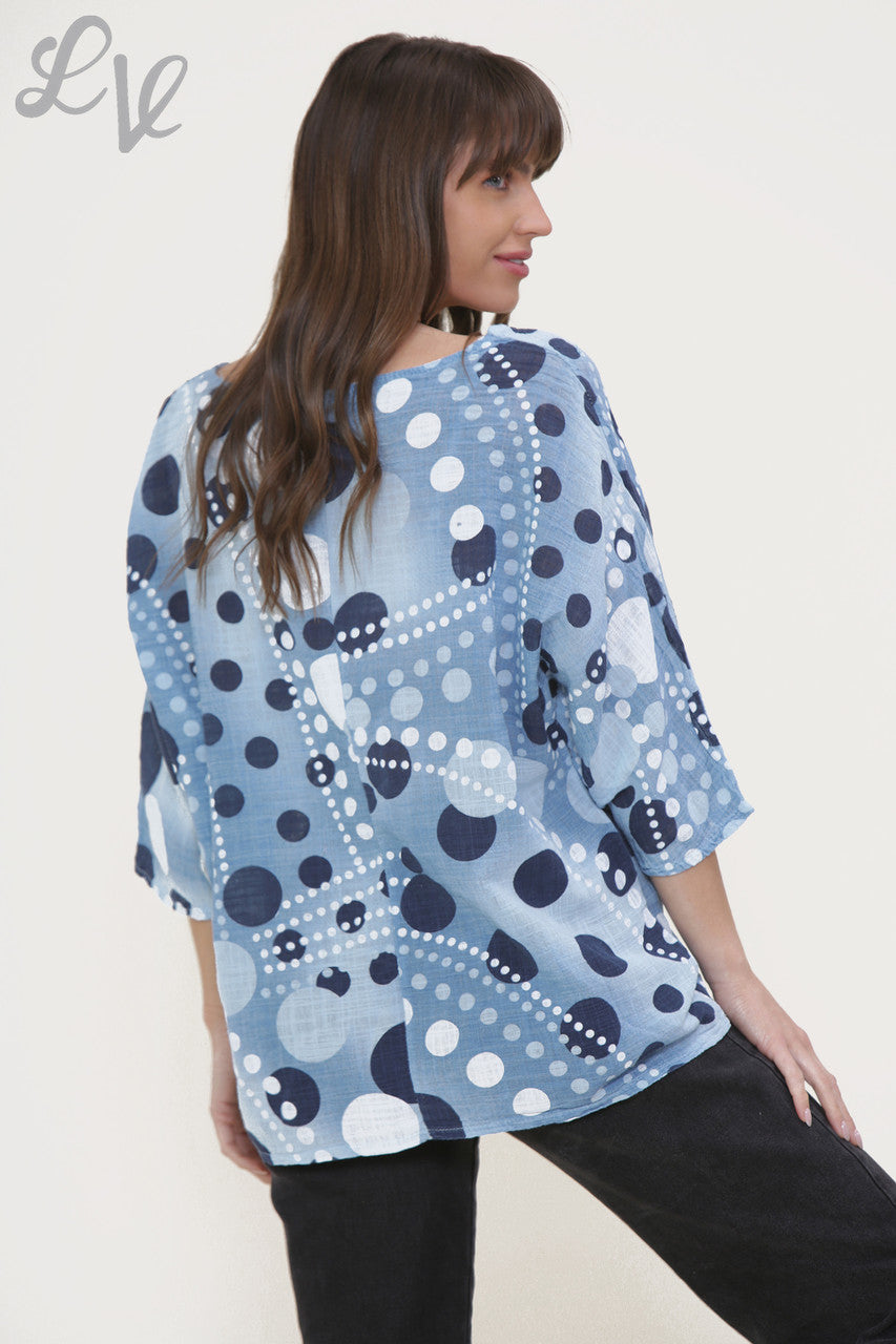 Ladies Dots Mix Print Box Top Sky Blue