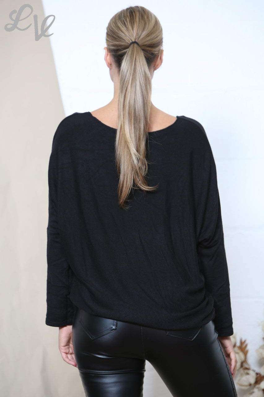 Ladies Sparkle Glitter Dragonfly Fine Knit Jumper Top Black