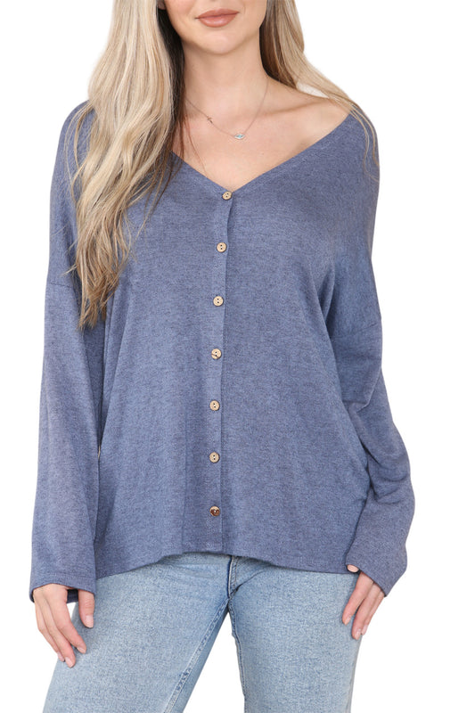 PLAIN BUTTON FRONT CARDIGAN TOP DENIM