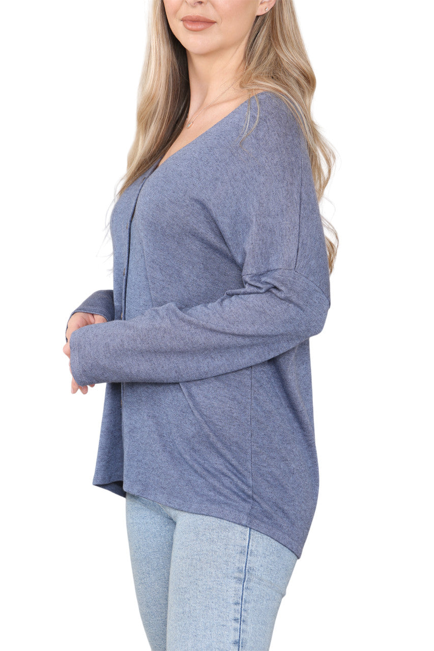 PLAIN BUTTON FRONT CARDIGAN TOP DENIM