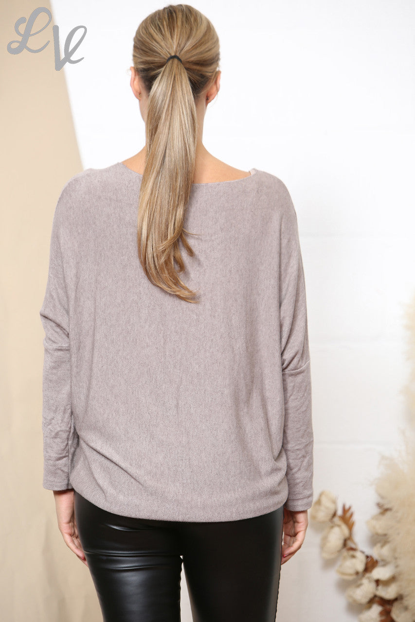 Dames Sparkle Glitter Libelle Fijne Gebreide Trui Top Taupe