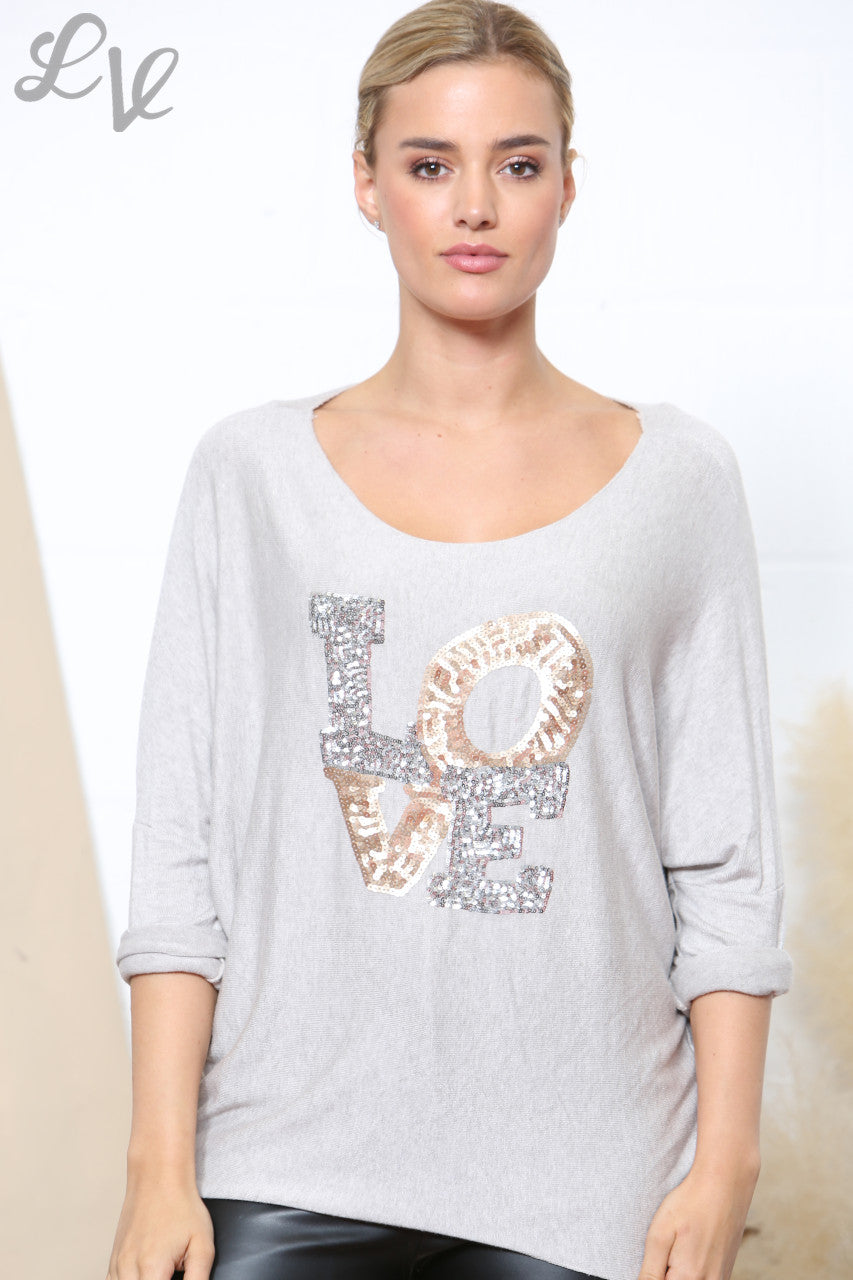 Dames Glitter LOVE Letters Fijne Gebreide Trui Top Steen