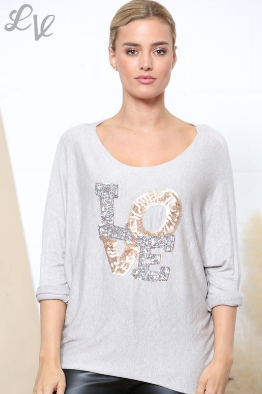 Dames Glitter LOVE Letters Fijne Gebreide Trui Top Steen