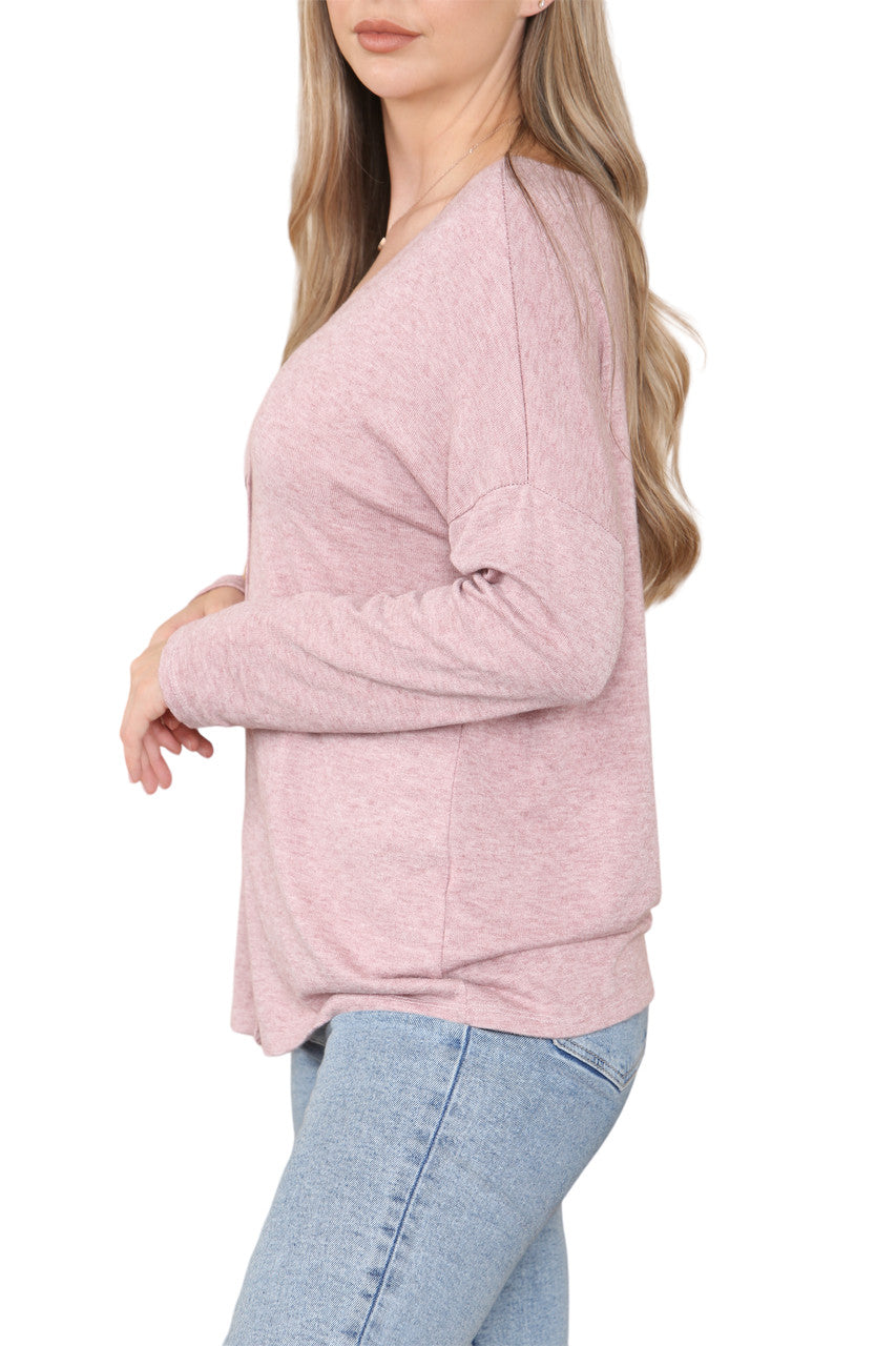 PLAIN BUTTON FRONT CARDIGAN TOP DUSTY PINK