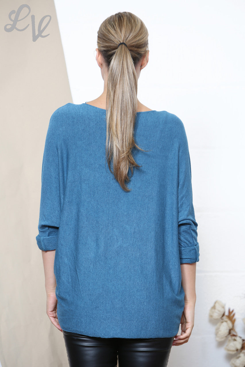 Ladies Sparkle Glitter Dragonfly Fine Knit Jumper Top Teal