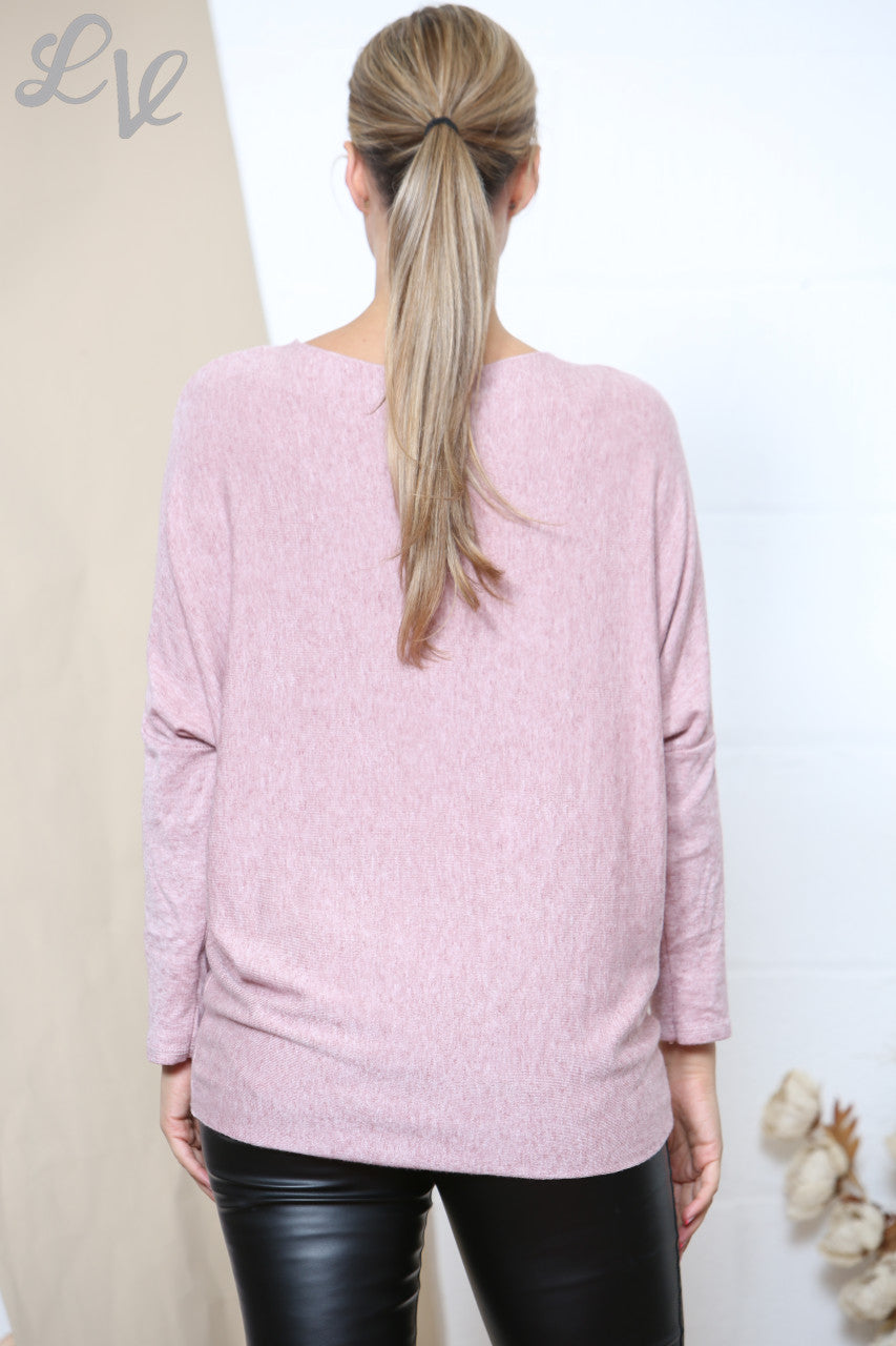 Ladies Sparkle Glitter LOVE Letters Fine Knit Jumper Top Dusty Pink