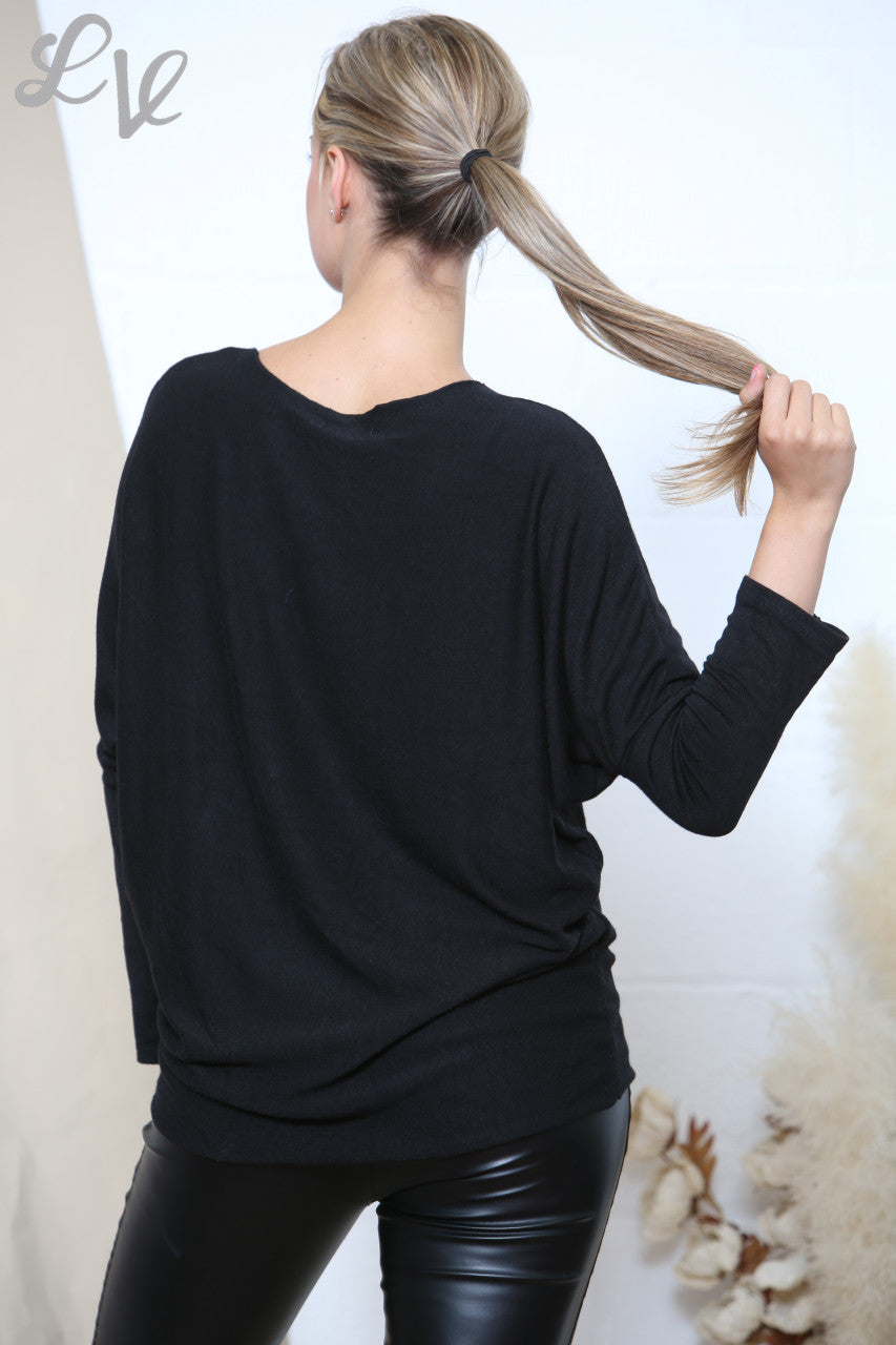 Ladies Star Sparkle Fine Knit Jumper Top Black