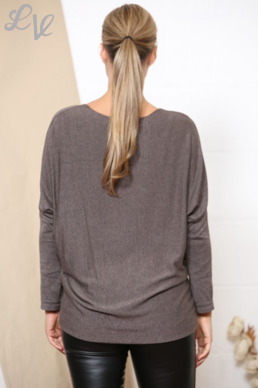 Ladies Star Sparkle Fine Knit Jumper Top Brown