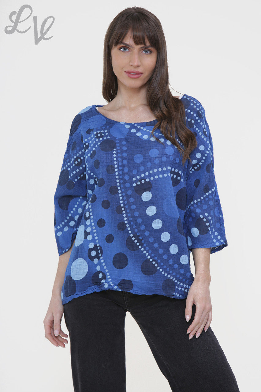 Dames Box Top met Stippenmix Print Koningsblauw