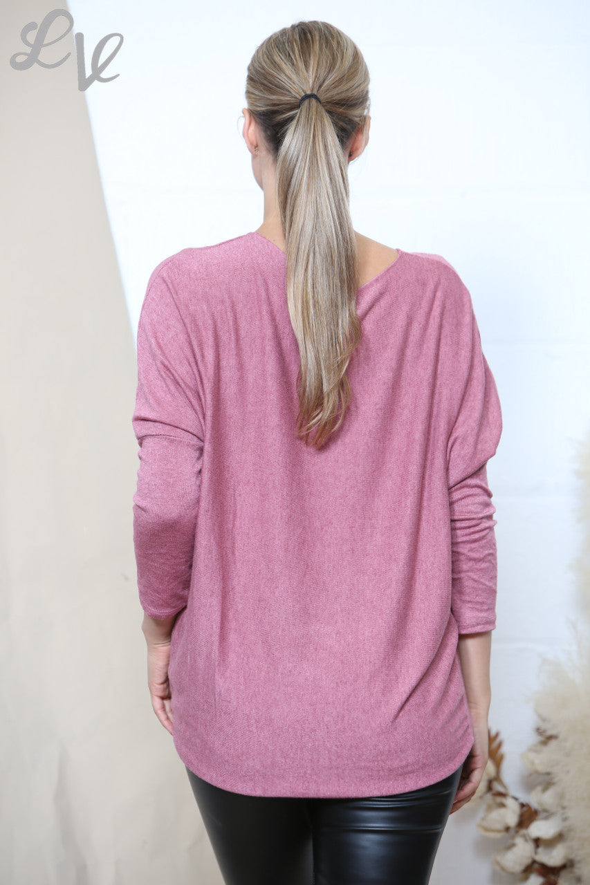 Ladies Star Sparkle Fine Knit Jumper Top Pink