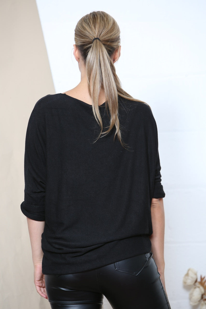 SEQUIN HEART DETAIL JUMPER TOP BLACK