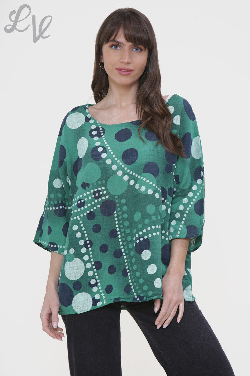 Ladies Dots Mix Print Box Top Green