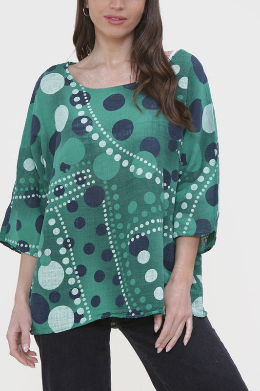 Ladies Dots Mix Print Box Top Green